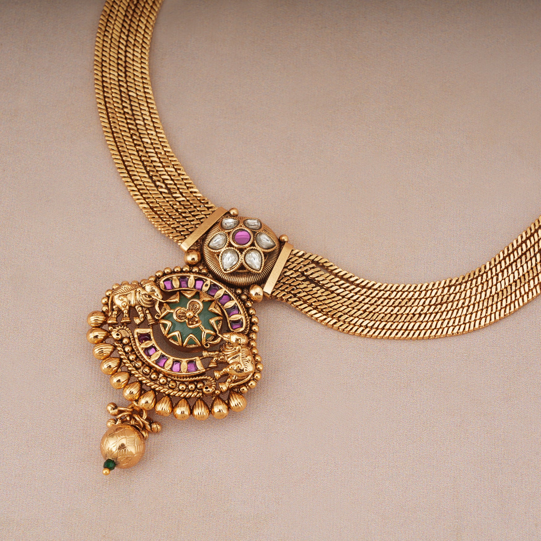 Beautiful antique gold kundan rajwadi necklace set
