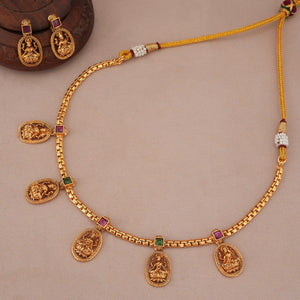 Elegant maa lakshmi multicolor stone neckalce set I Temple Jewellery