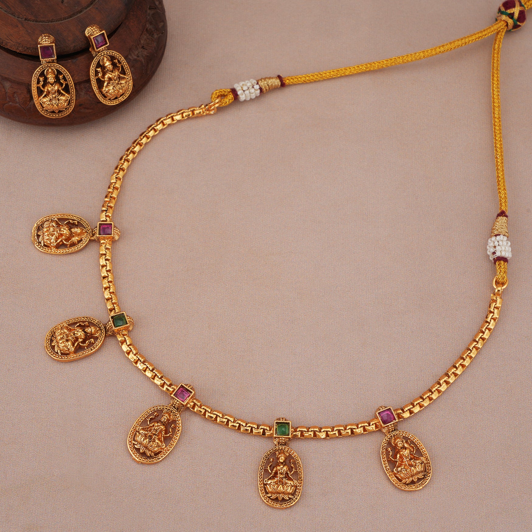 Elegant maa lakshmi multicolor stone neckalce set I Temple Jewellery