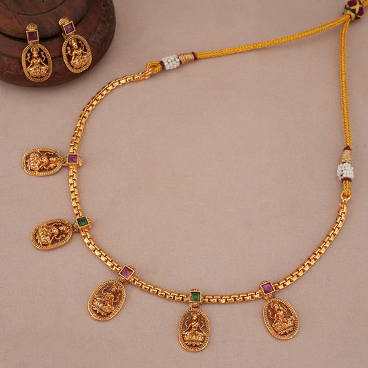 Elegant maa lakshmi multicolor stone neckalce set I Temple Jewellery