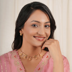 Elegant maa lakshmi multicolor stone neckalce set I Temple Jewellery