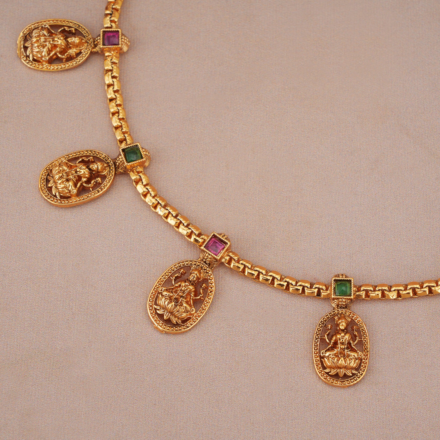 Elegant maa lakshmi multicolor stone neckalce set I Temple Jewellery