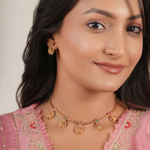 Elegant maa lakshmi multicolor stone neckalce set I Temple Jewellery