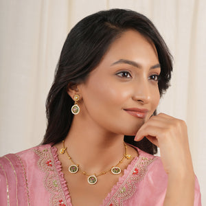 Stunning gold plated charm stone necklace set