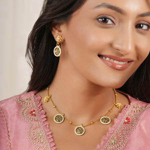 Stunning gold plated charm stone necklace set