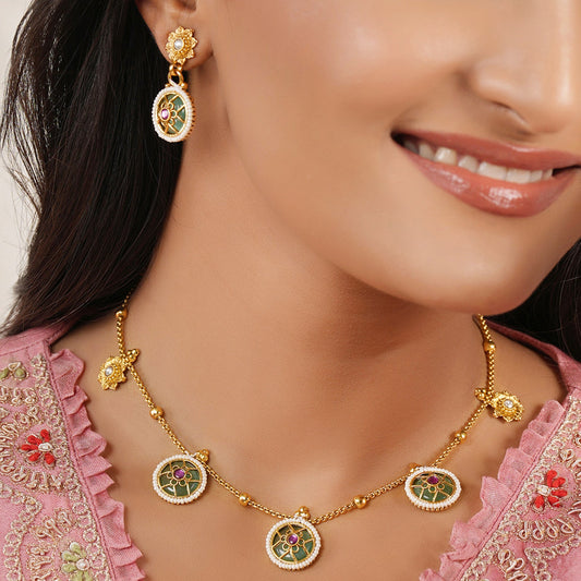 Stunning gold plated charm stone necklace set