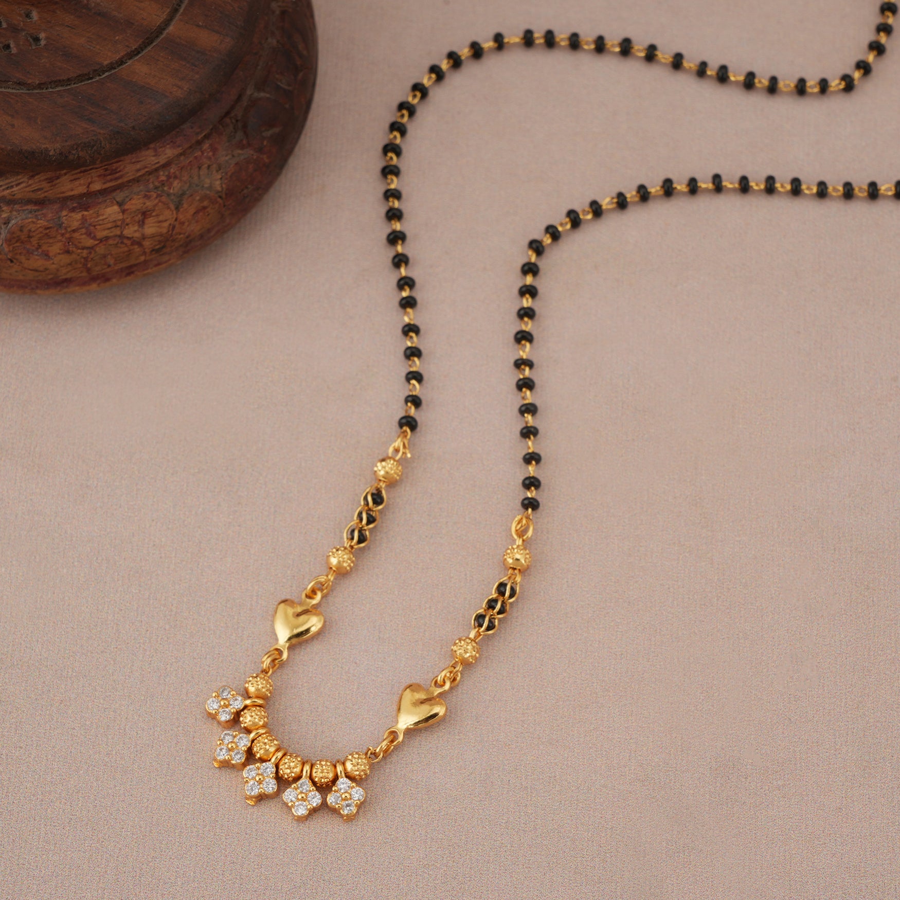 Sleek gold plated diamond drop mangalsutra