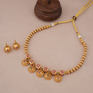 Beautiful ruby embedded antique gold necklace set