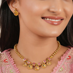 Beautiful ruby embedded antique gold necklace set