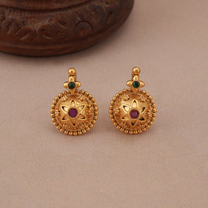 Beautiful ruby embedded antique gold necklace set
