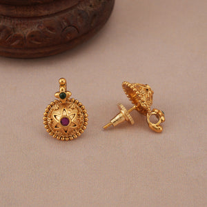 Beautiful ruby embedded antique gold necklace set