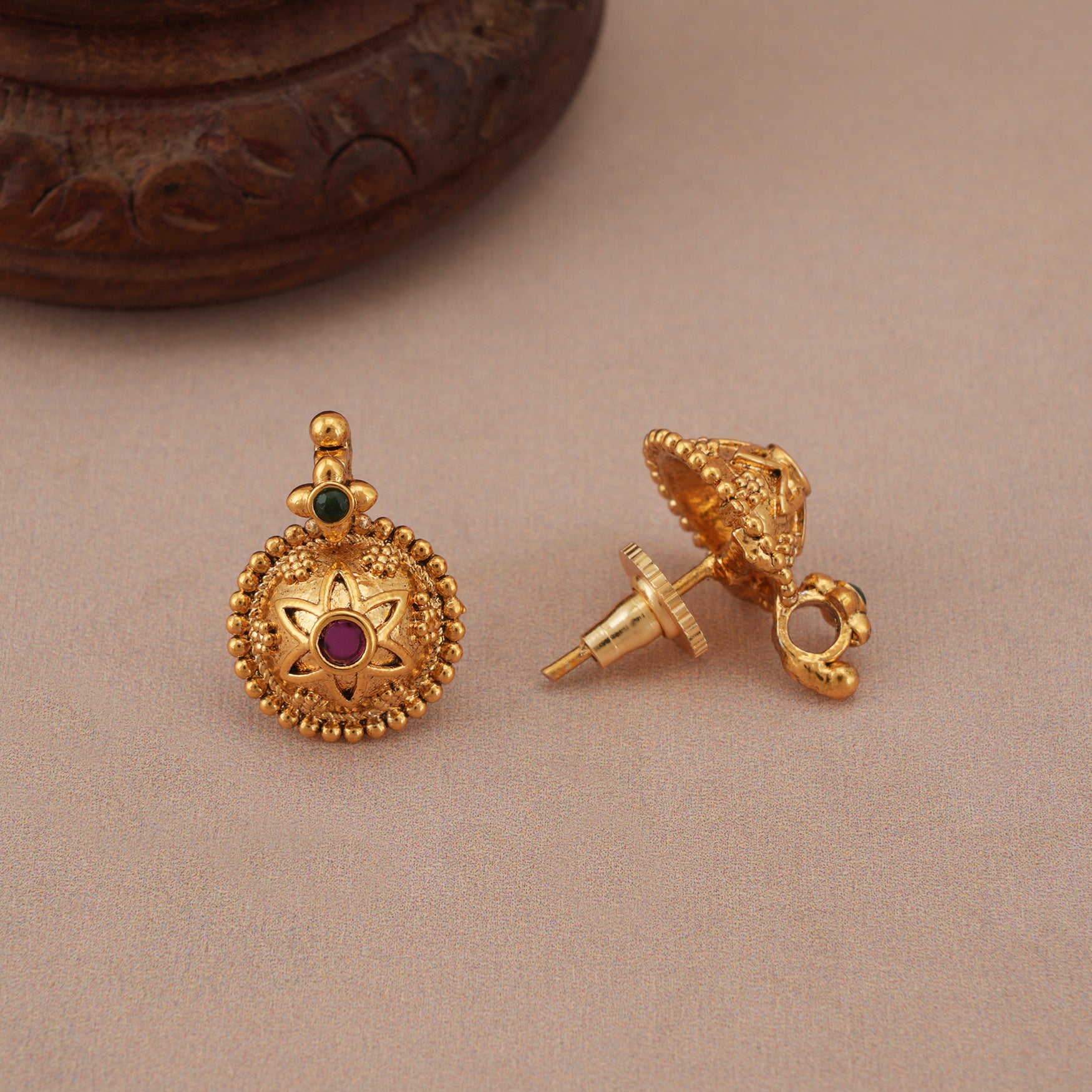 Beautiful ruby embedded antique gold necklace set