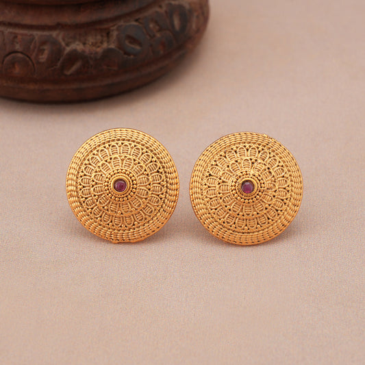 Bold plain gold plated stud earring