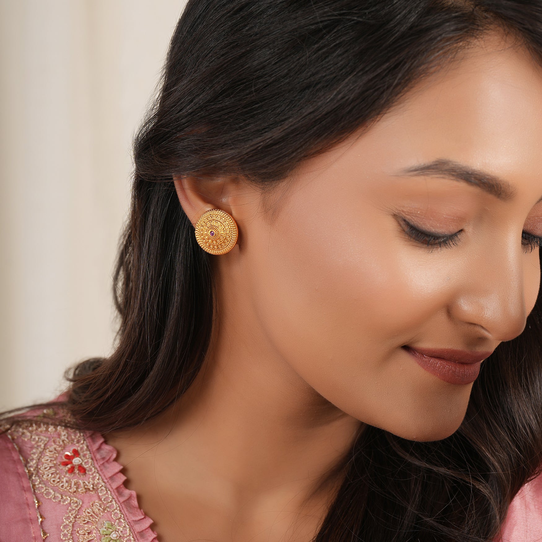 Bold plain gold plated stud earring