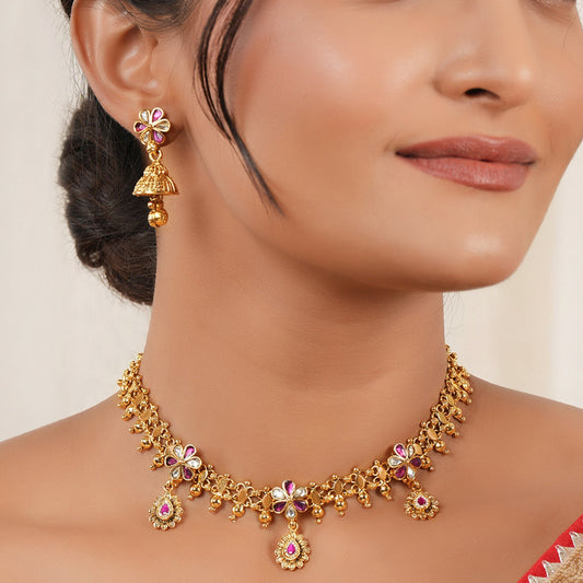 Stunning gold high polish stone neckalce set