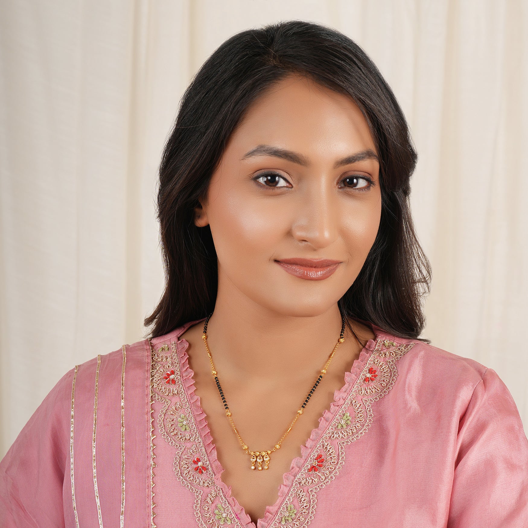 Sleek gold ball plated diamond mangalsutra