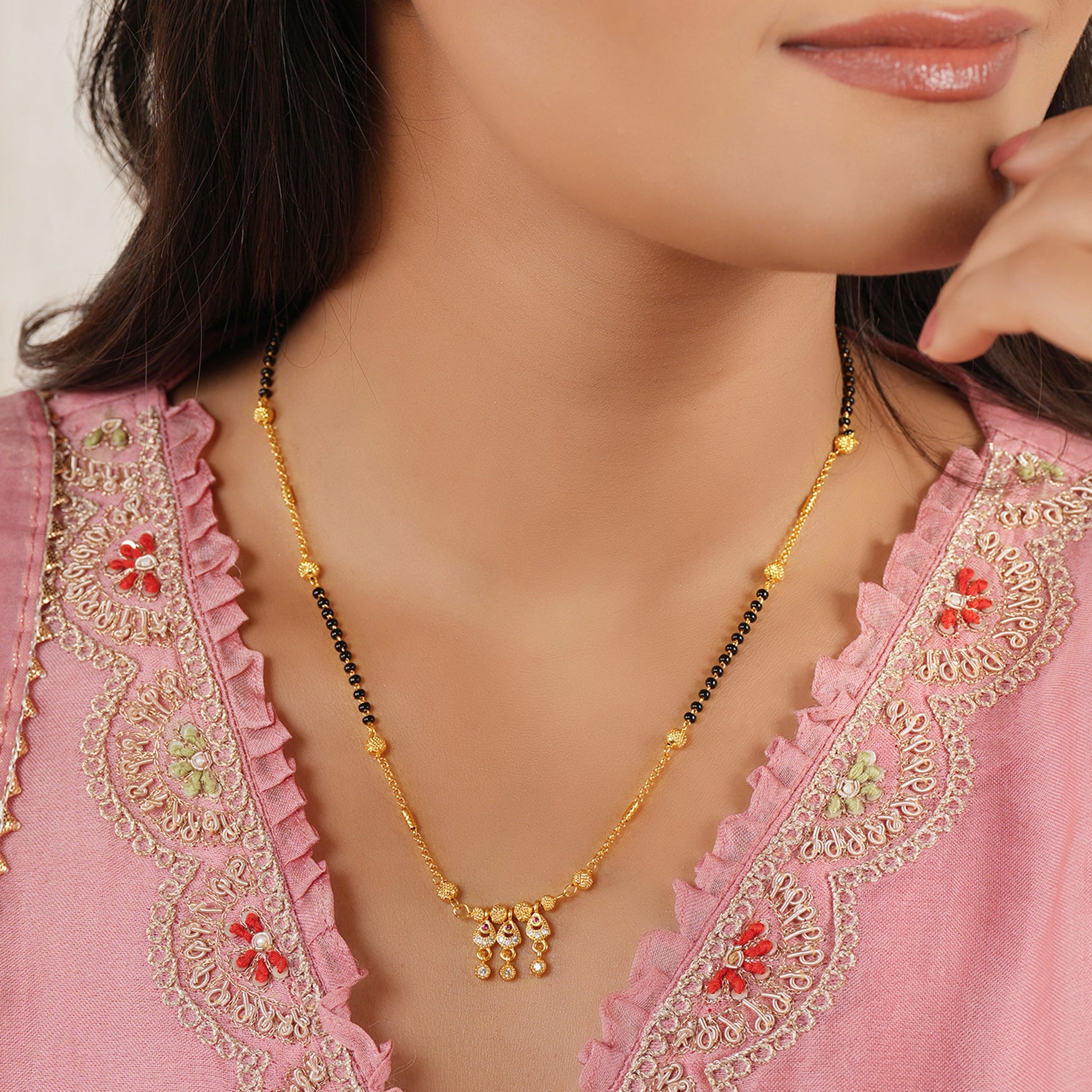 Sleek gold ball plated diamond mangalsutra