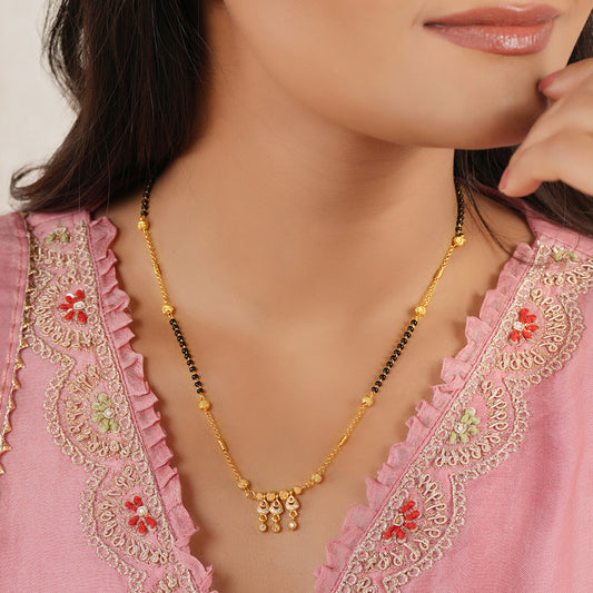 Sleek gold ball plated diamond mangalsutra