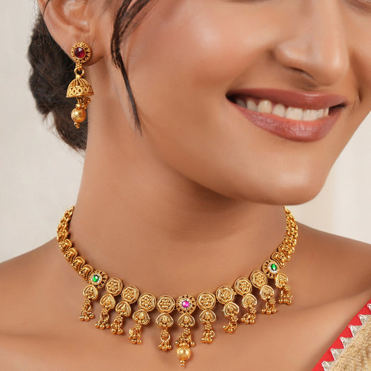 Stunning antique gold ball necklace set