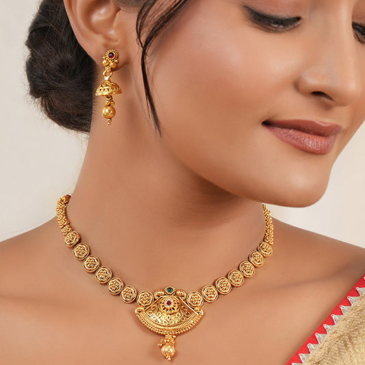 Beautiful antque gold stone necklace with earring