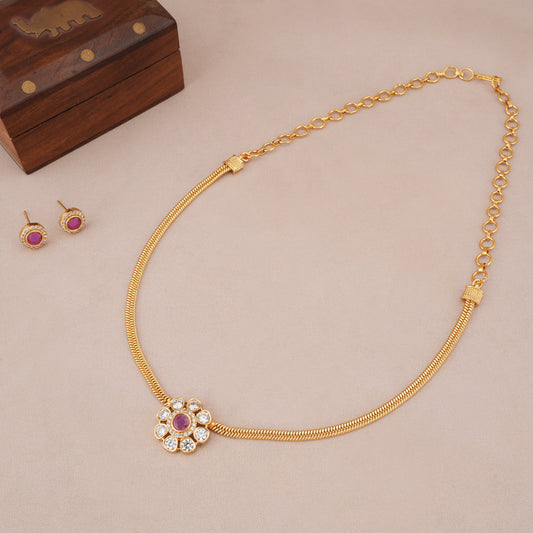 Floral kundan gold plated necklace set