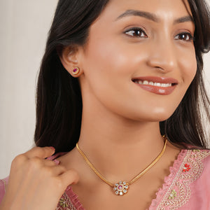 Floral kundan gold plated necklace set