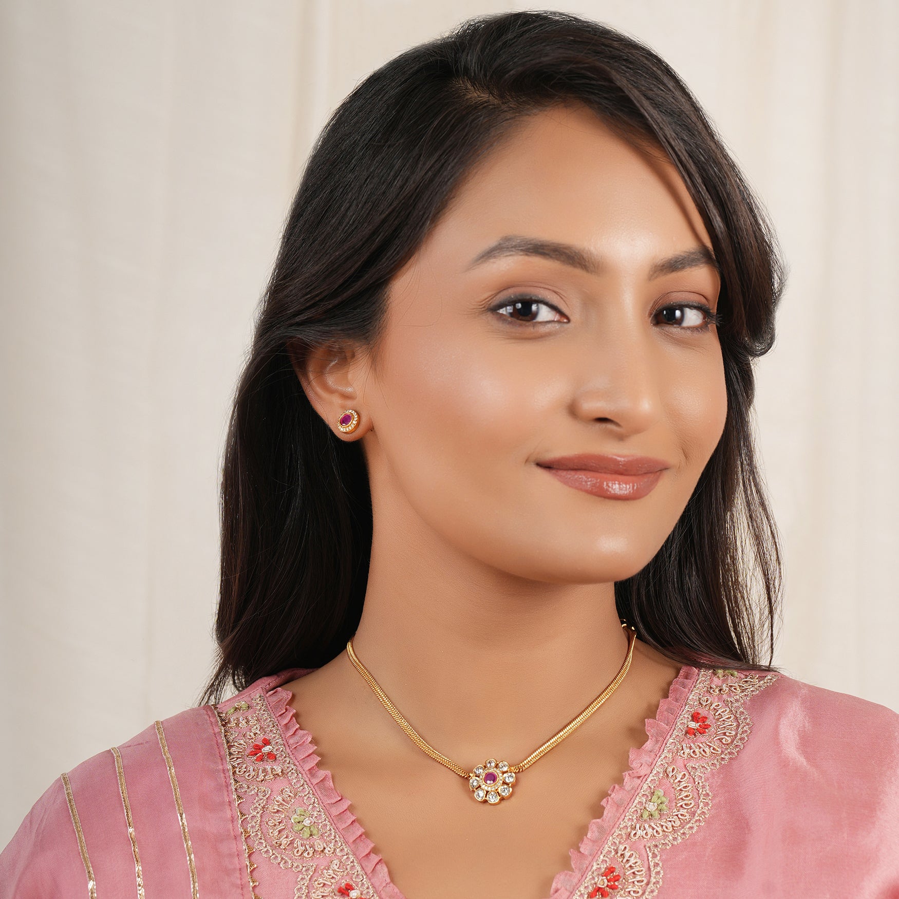 Floral kundan gold plated necklace set