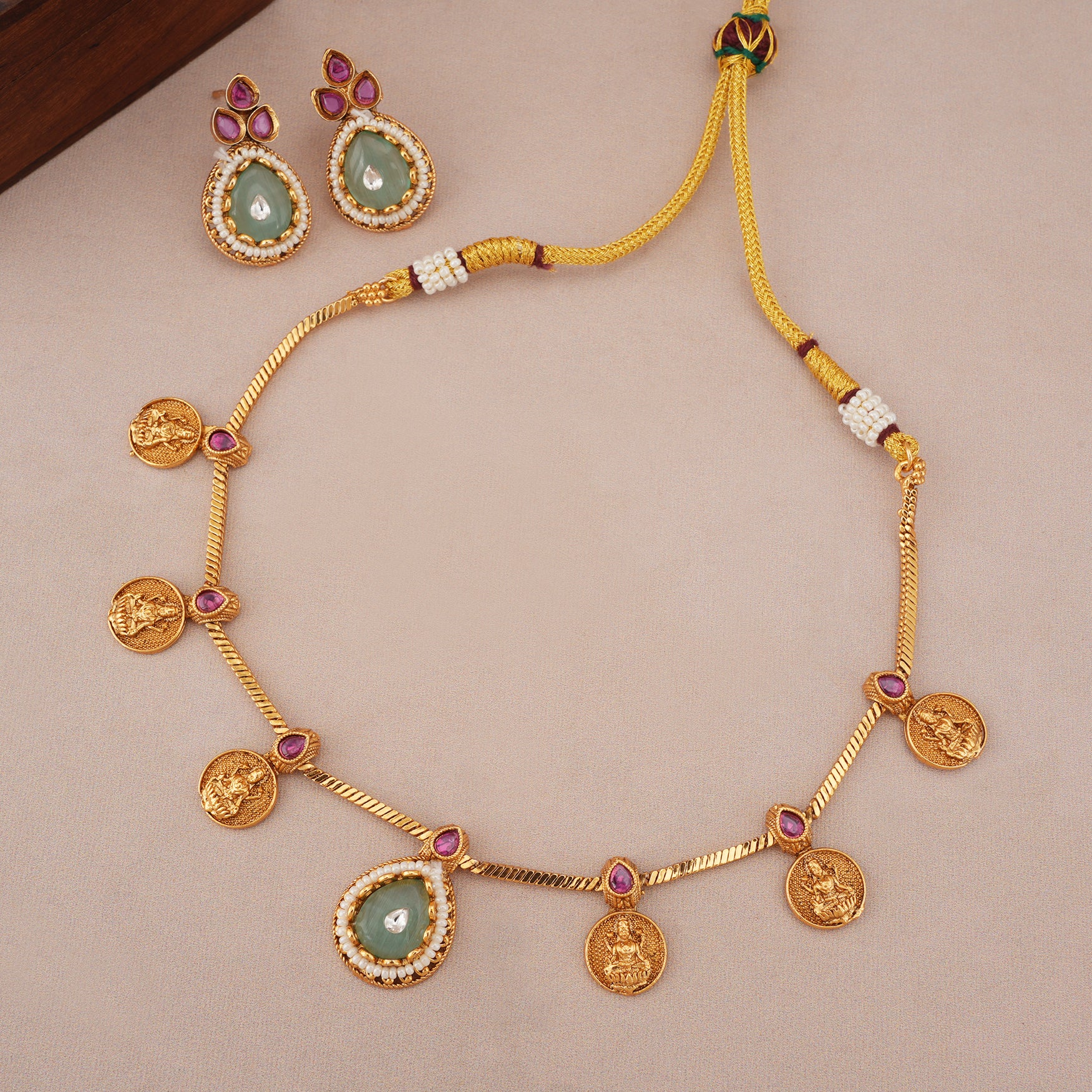 Lakshmi coin grace gold necklace set