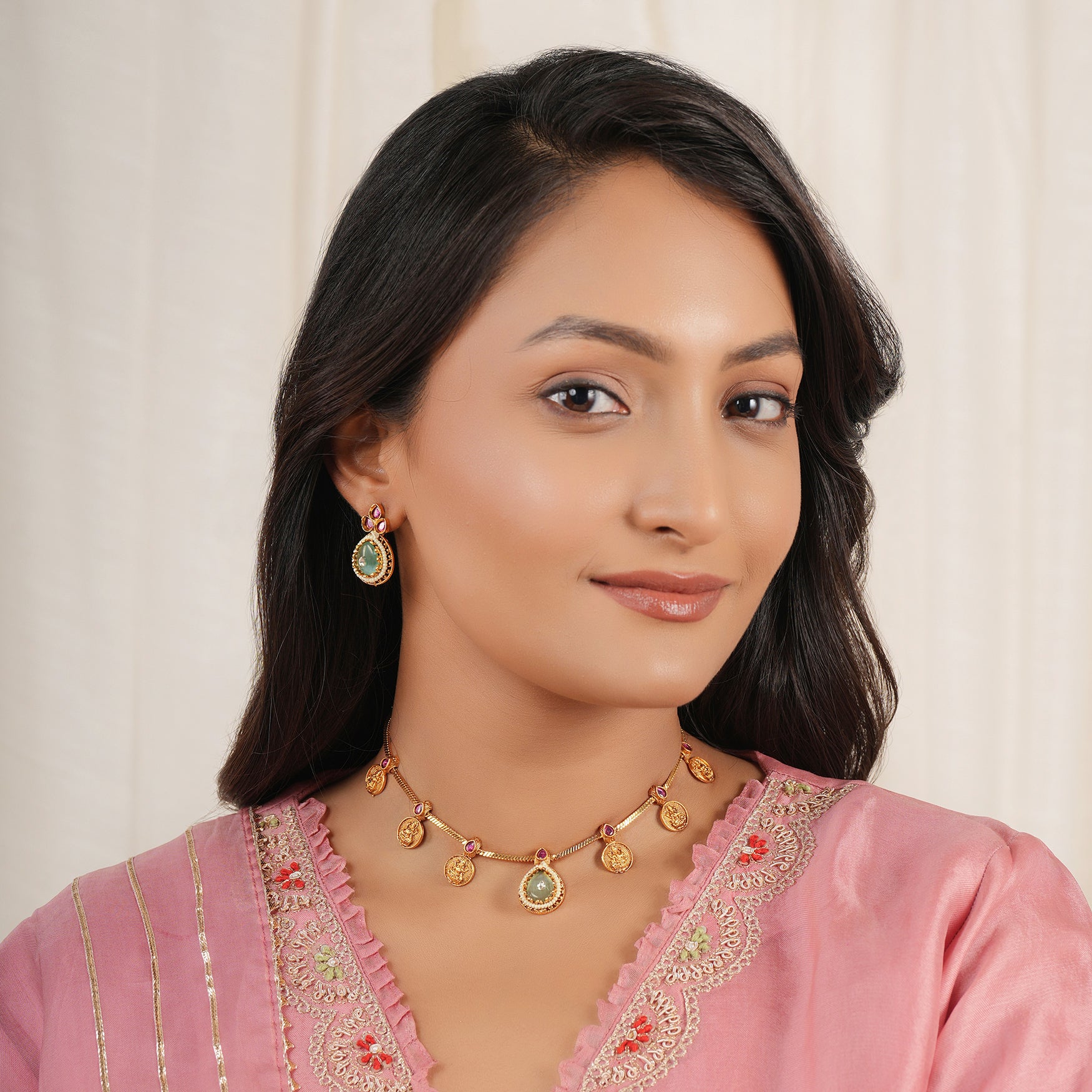 Lakshmi coin grace gold necklace set