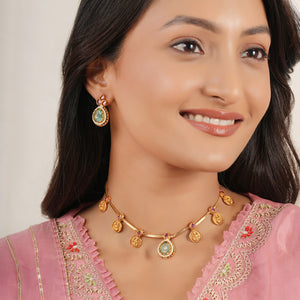 Lakshmi coin grace gold necklace set