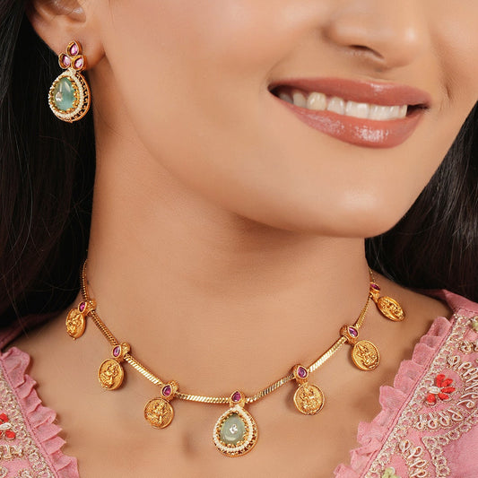 Lakshmi coin grace gold necklace set