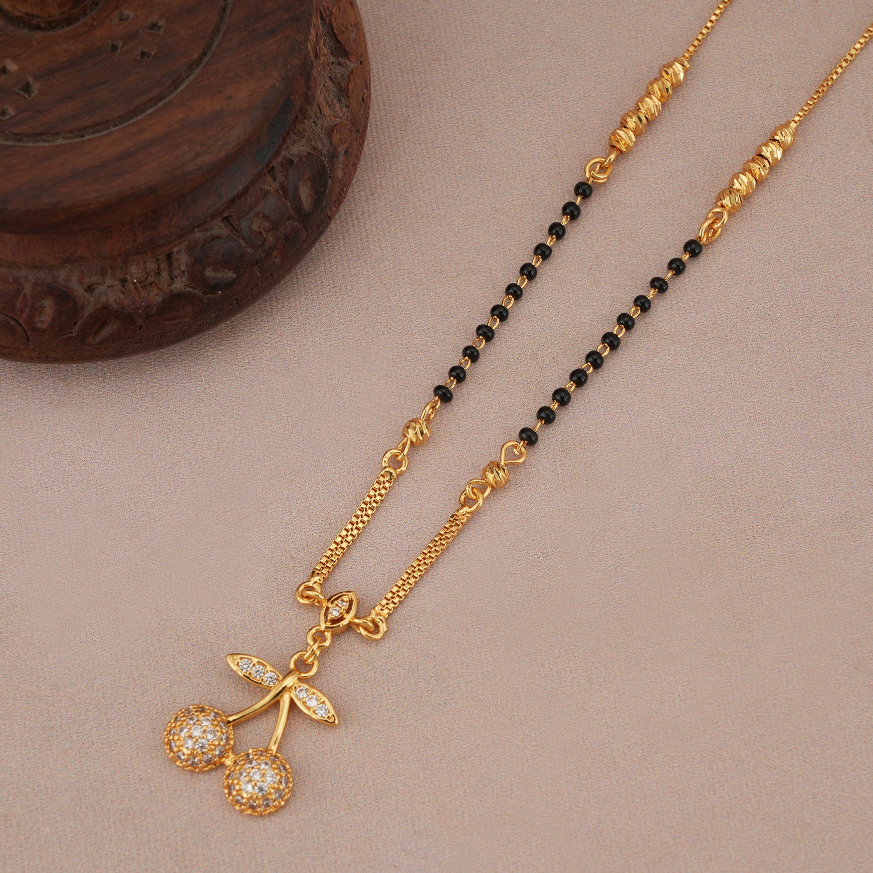Gold plated cherry charm mangalsutra