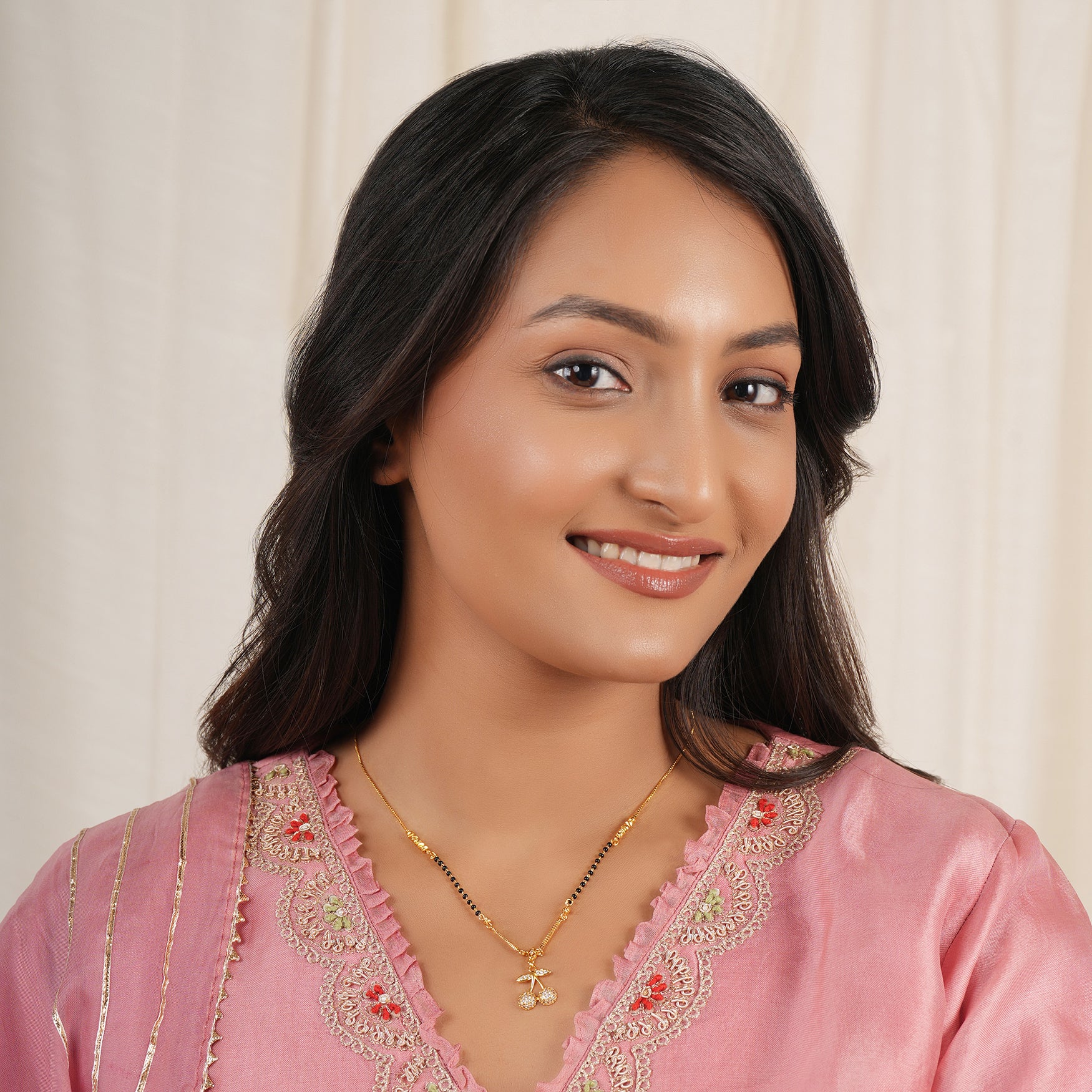 Gold plated cherry charm mangalsutra