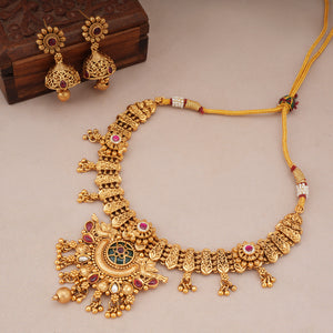 Stunning antique gold heritage peacock necklace set