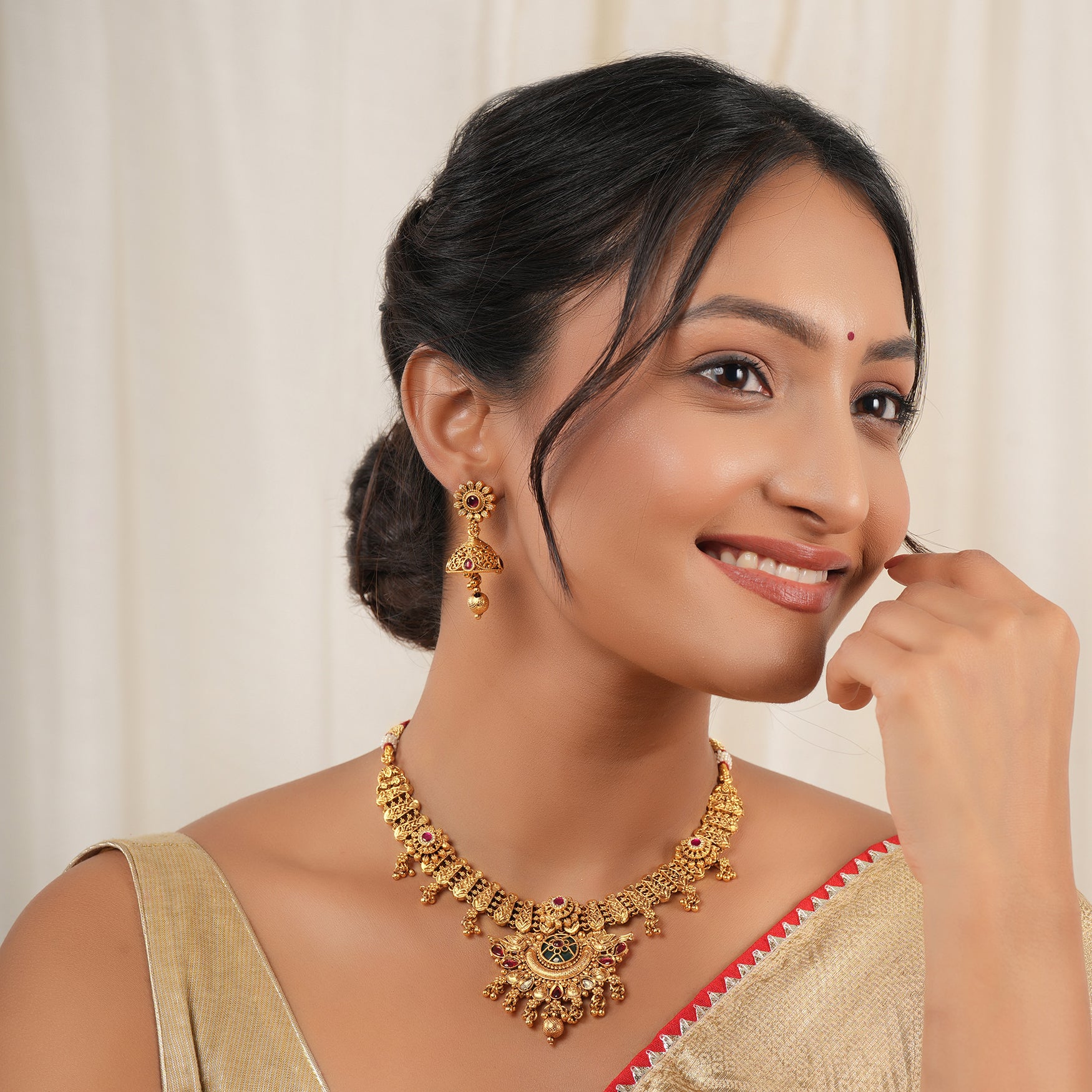 Stunning antique gold heritage peacock necklace set