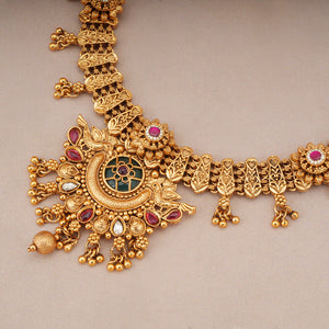 Stunning antique gold heritage peacock necklace set