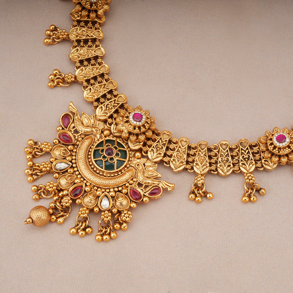 Stunning antique gold heritage peacock necklace set