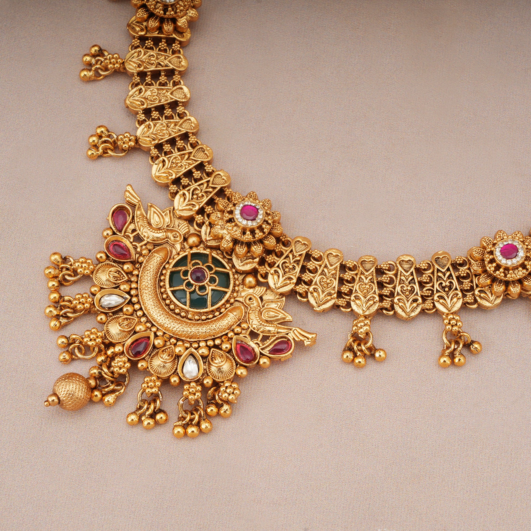 Stunning antique gold heritage peacock necklace set
