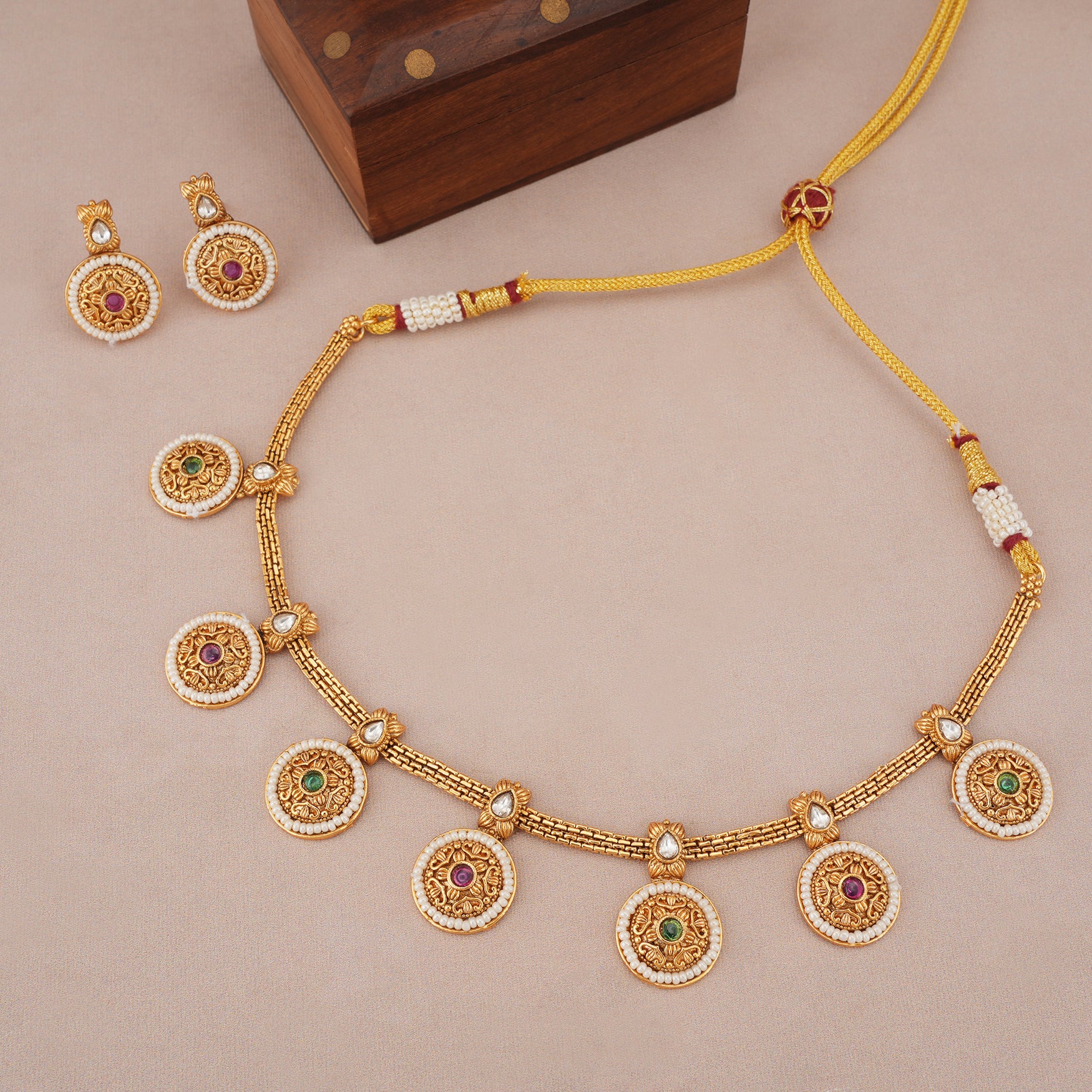 Riwaayat antique gold coin drop necklace set