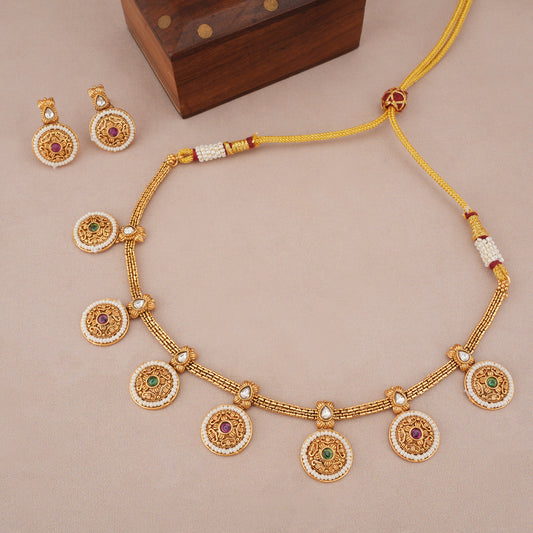 Riwaayat antique gold coin drop necklace set