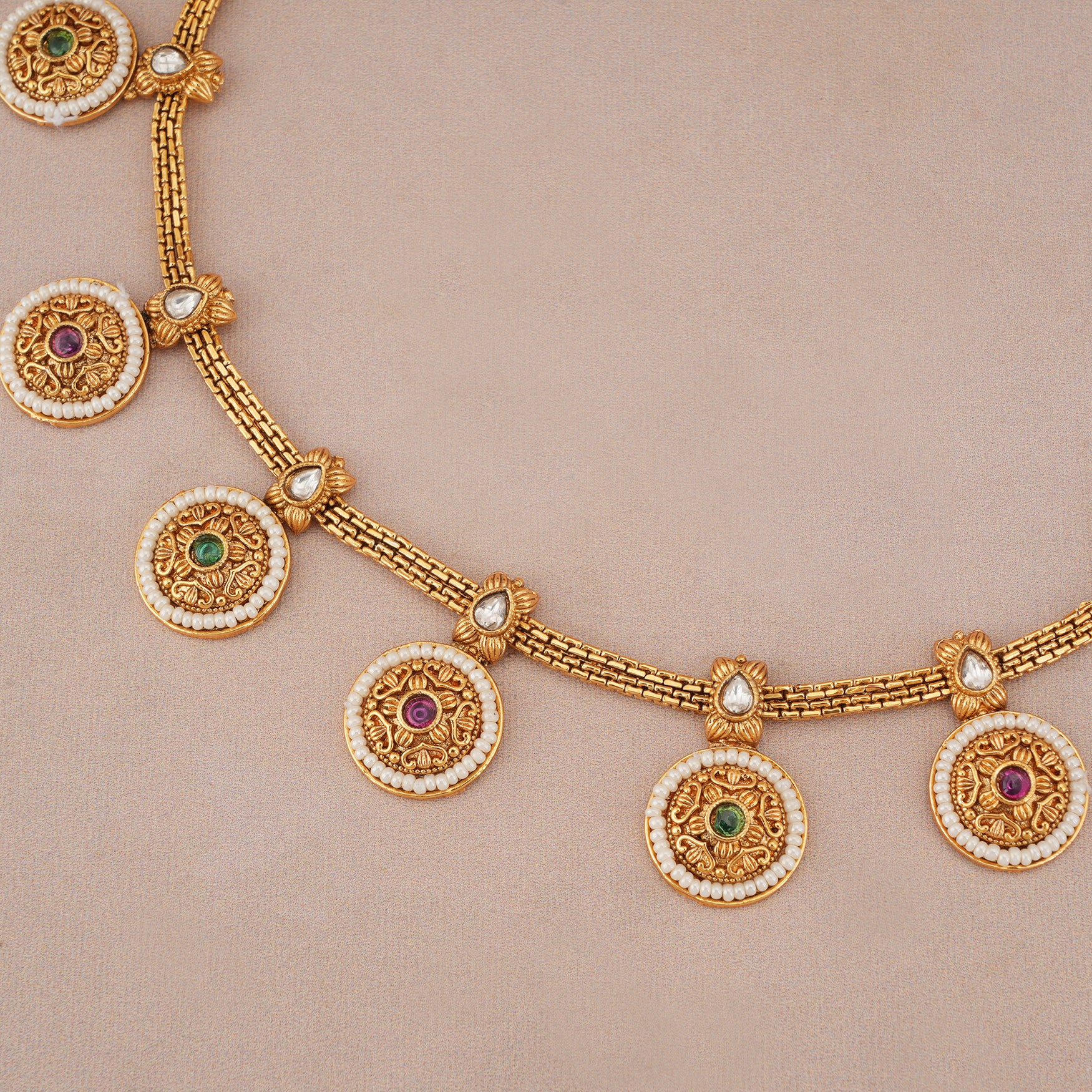 Riwaayat antique gold coin drop necklace set