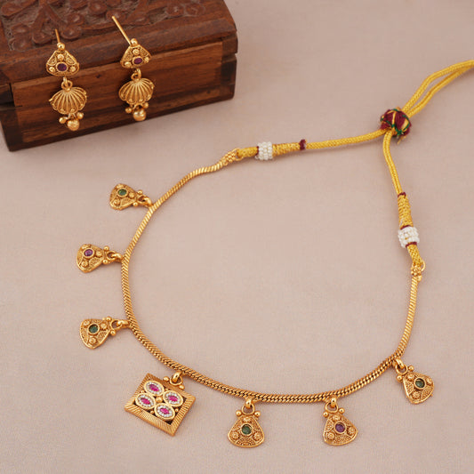 Suhana antique gold charm necklace set