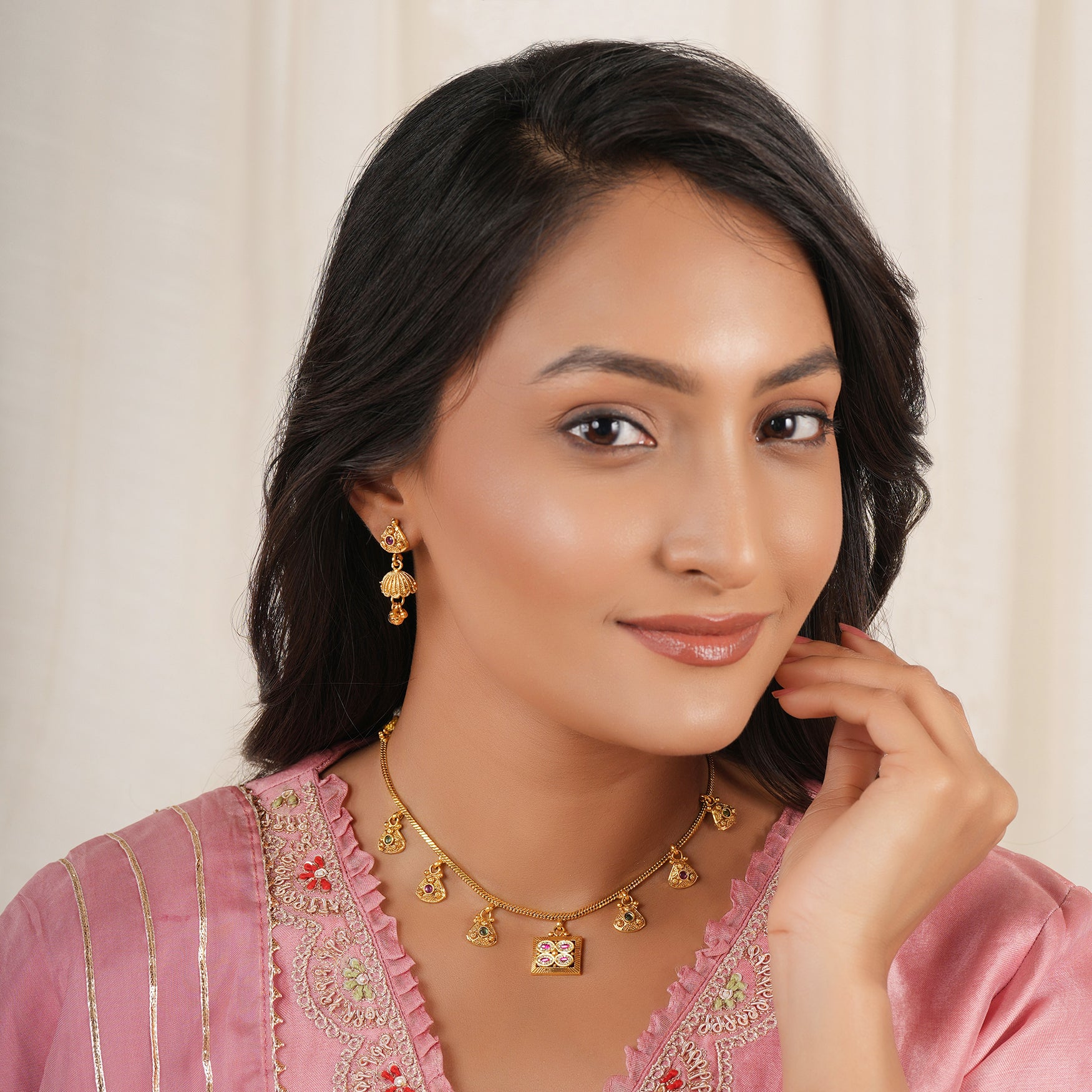 Suhana antique gold charm necklace set