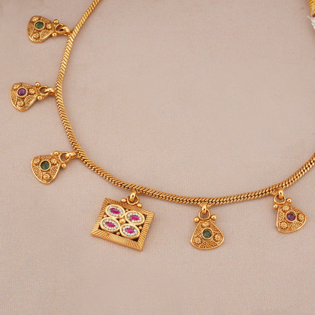 Suhana antique gold charm necklace set