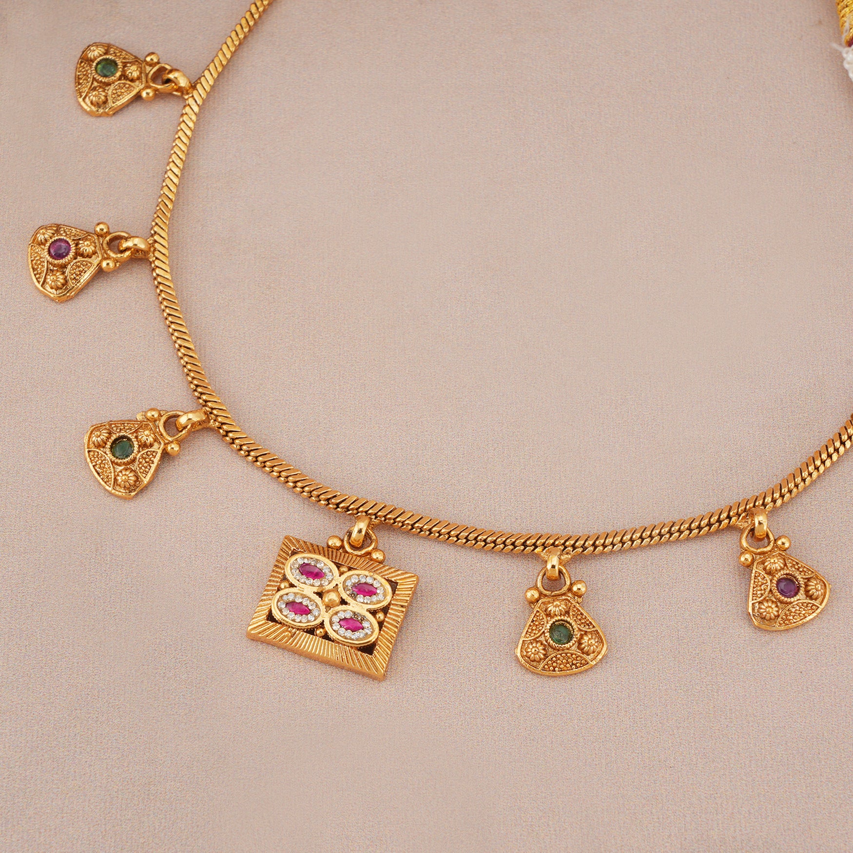 Suhana antique gold charm necklace set