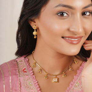 Suhana antique gold charm necklace set