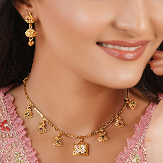 Suhana antique gold charm necklace set