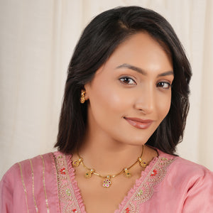 Beautiful antique gold gulika bloom necklace set
