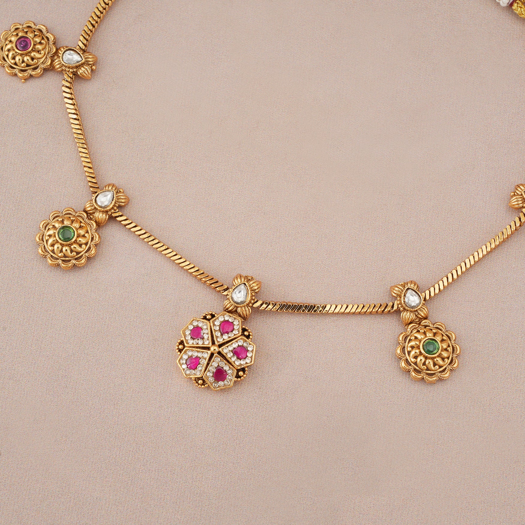 Beautiful antique gold gulika bloom necklace set