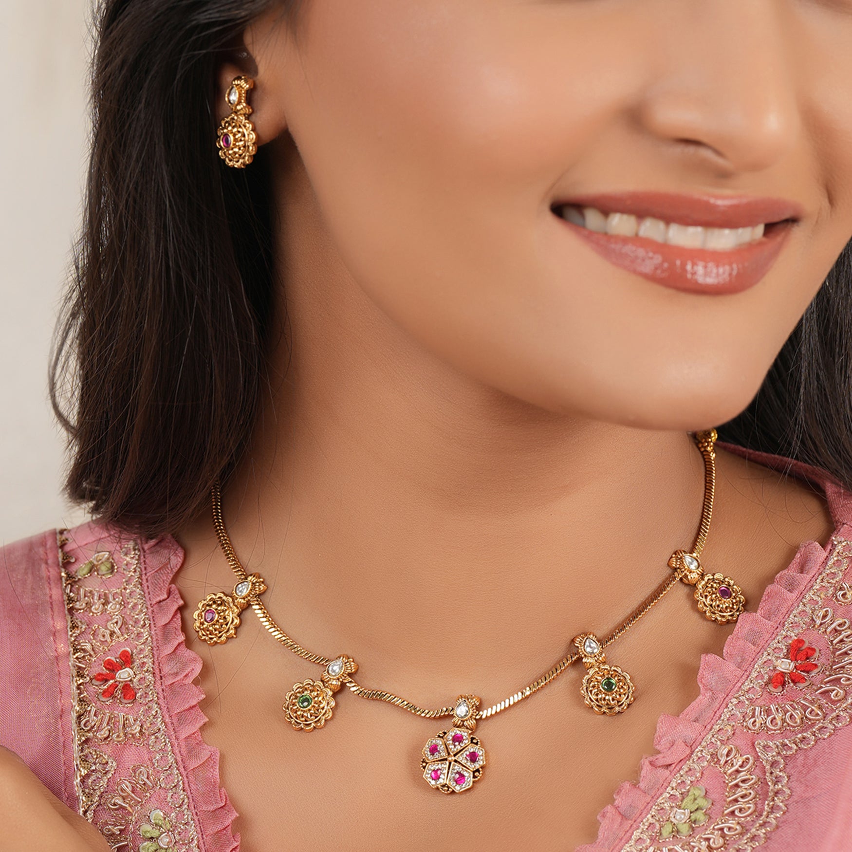 Beautiful antique gold gulika bloom necklace set